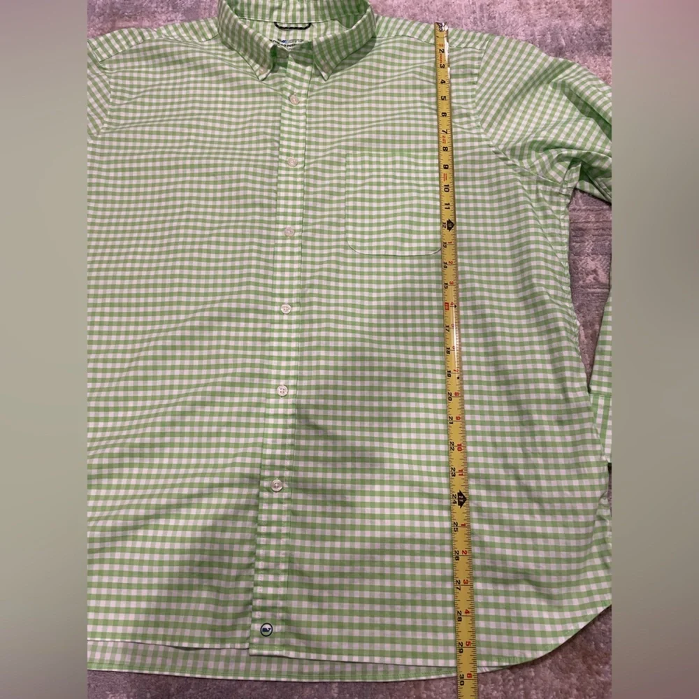 Vineyard Vines On-The-go Brrr° Gingham Button Down LS Shirt Lime Green Size XXL - Picture 9 of 11